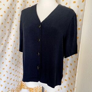 Vintage 90s Briggs Black Button Down Blouse USA Made M